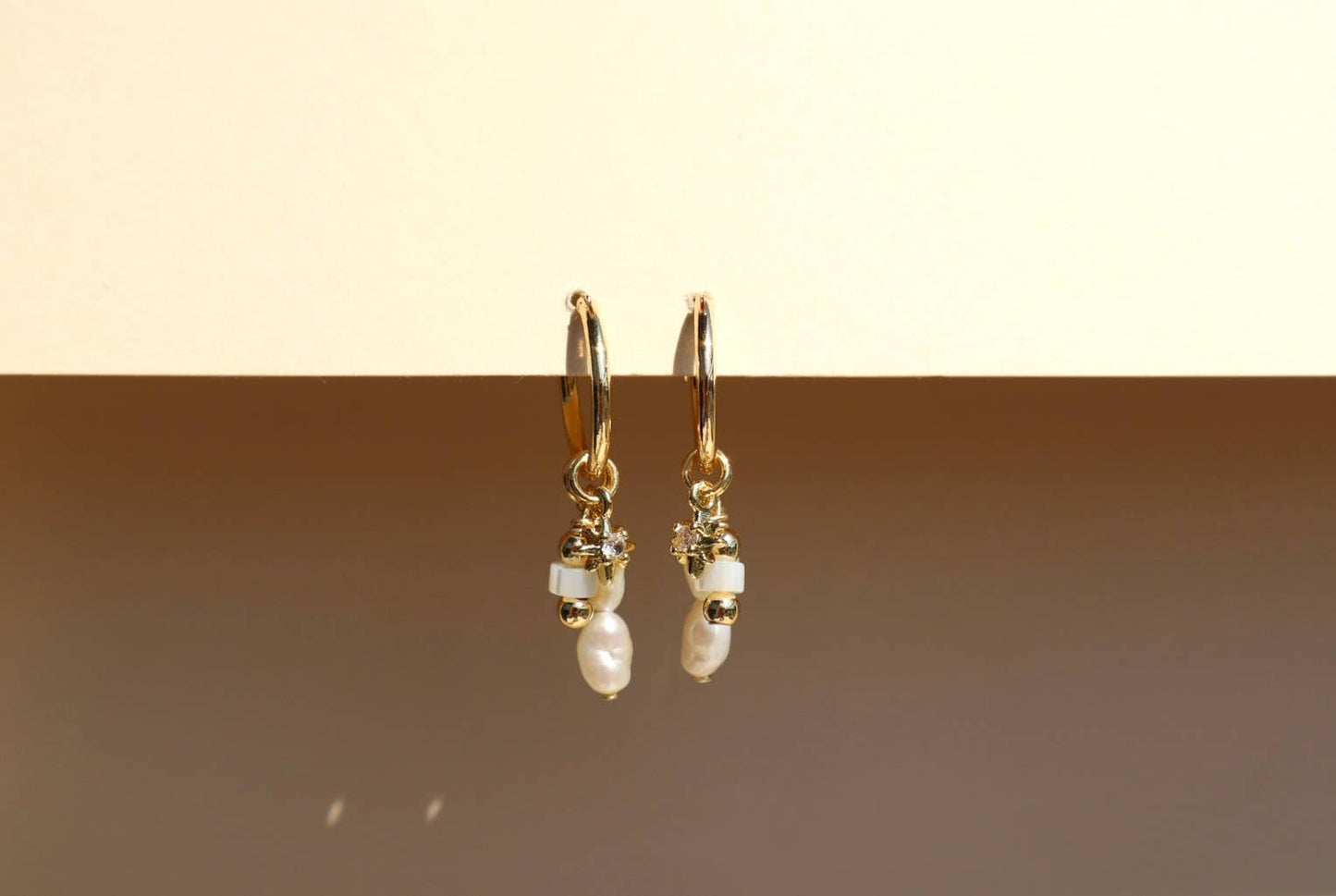 14k Gold Fill Charm Hoop Earrings - Coastal Pearl Mix