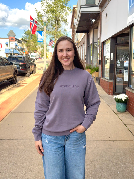 "Stoughton" Embroidered Crewneck in Muted Plum - Kismetic Exclusive
