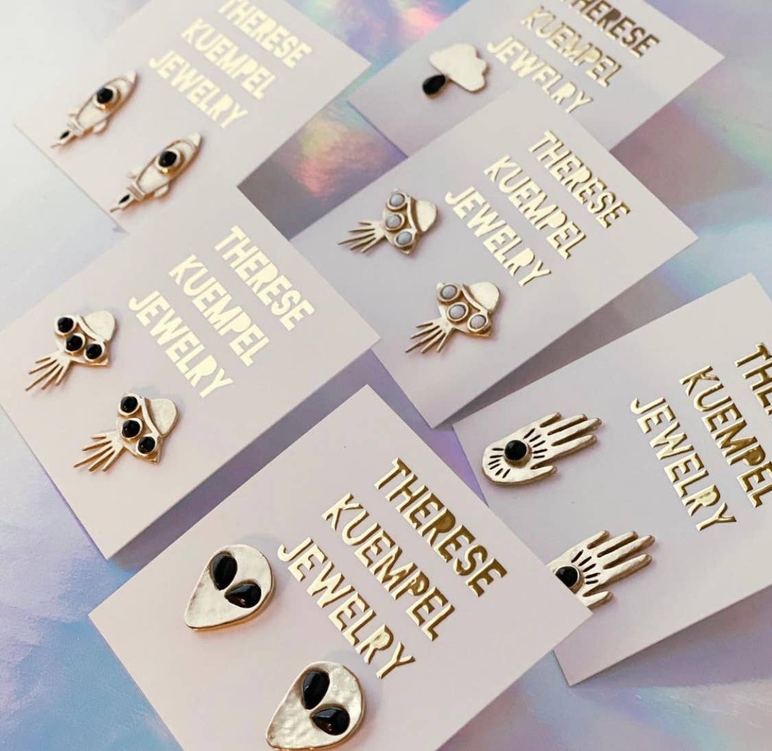 Abduction UFO Stud Earrings with Opal by Therese Keumpel