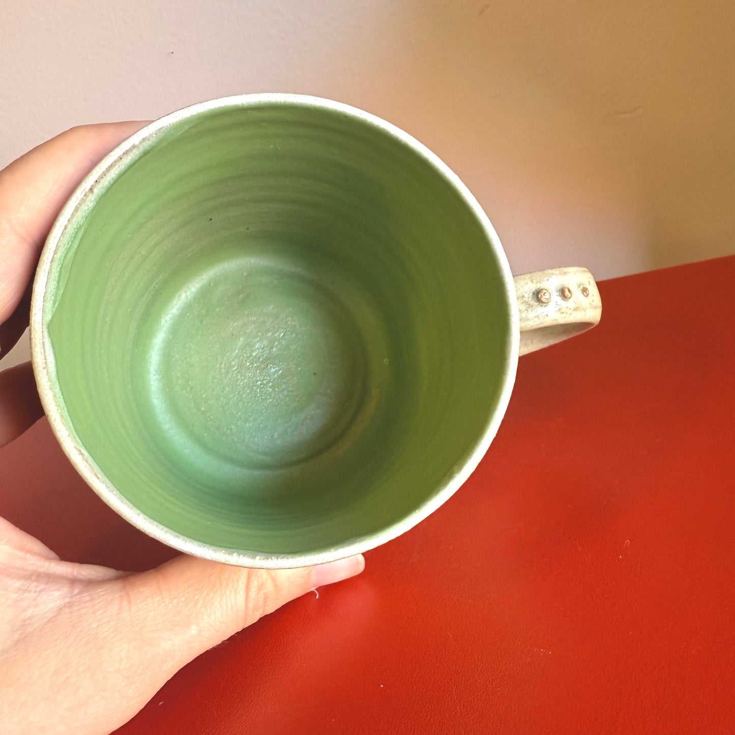 Hand-Thrown Ceramic Mug with Slip Trailed Leaf Decoration - Made in Stoughton!