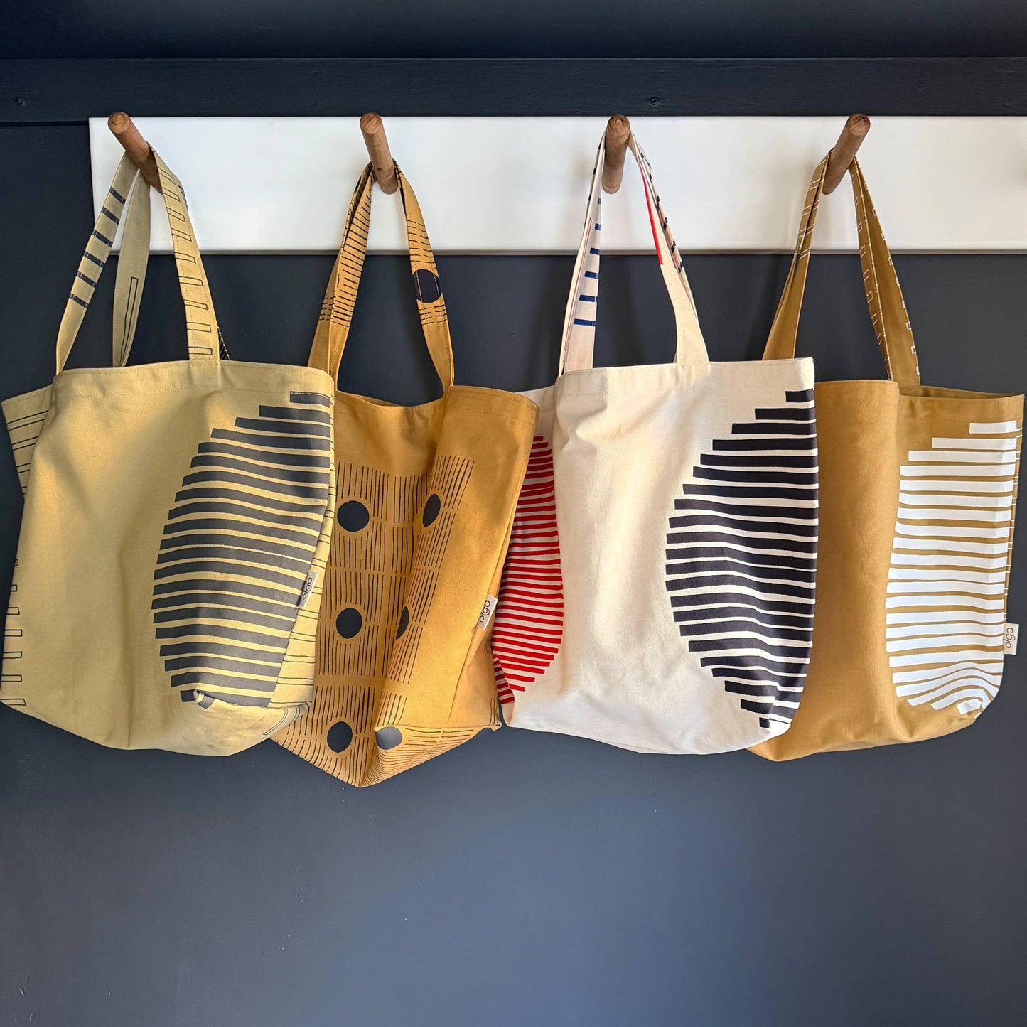 Hand Printed Shopper Tote - White Ink on Saffron Canvas