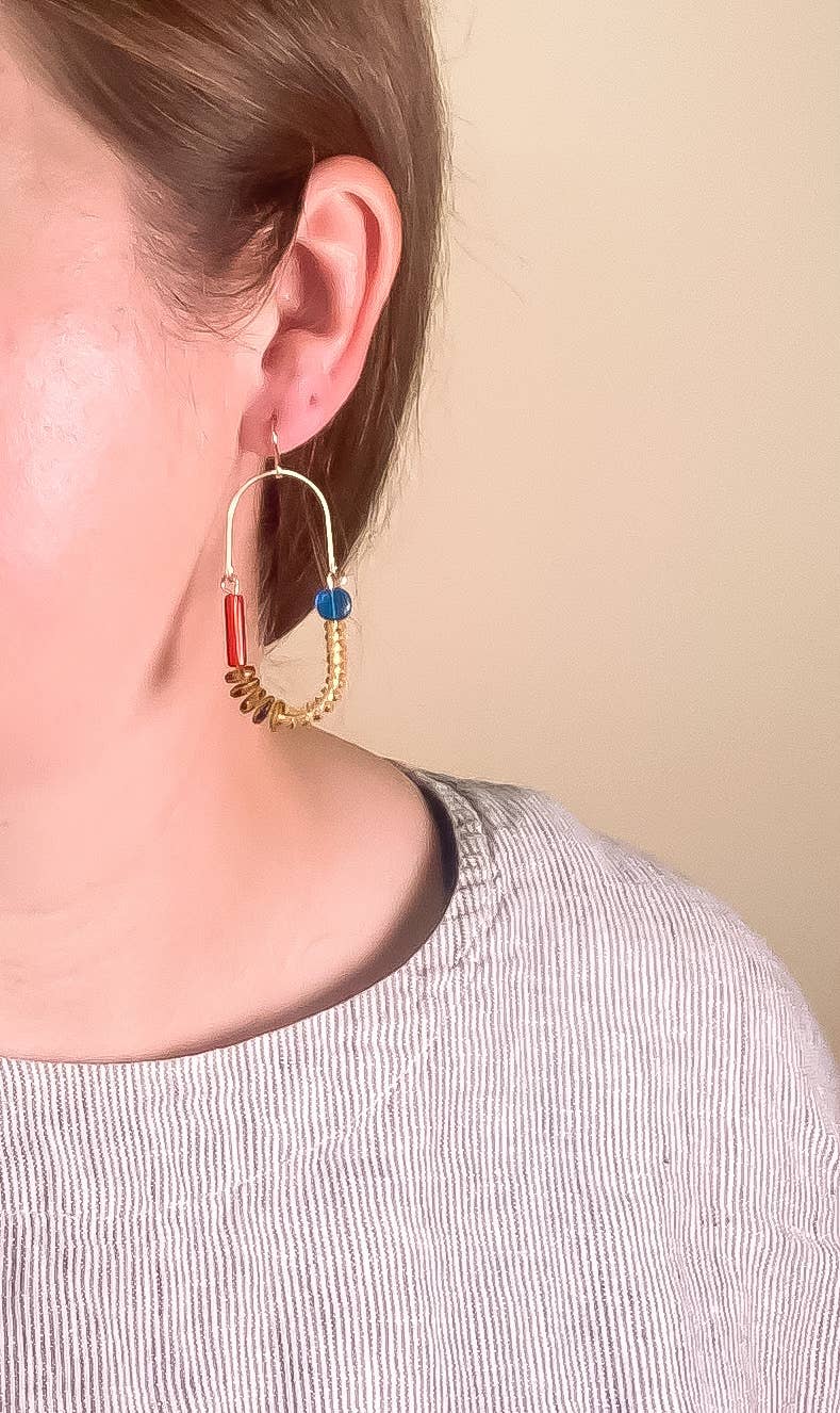 Balance Earrings - Marigold, Tortoise, Crimson, and Capri Czech Glass