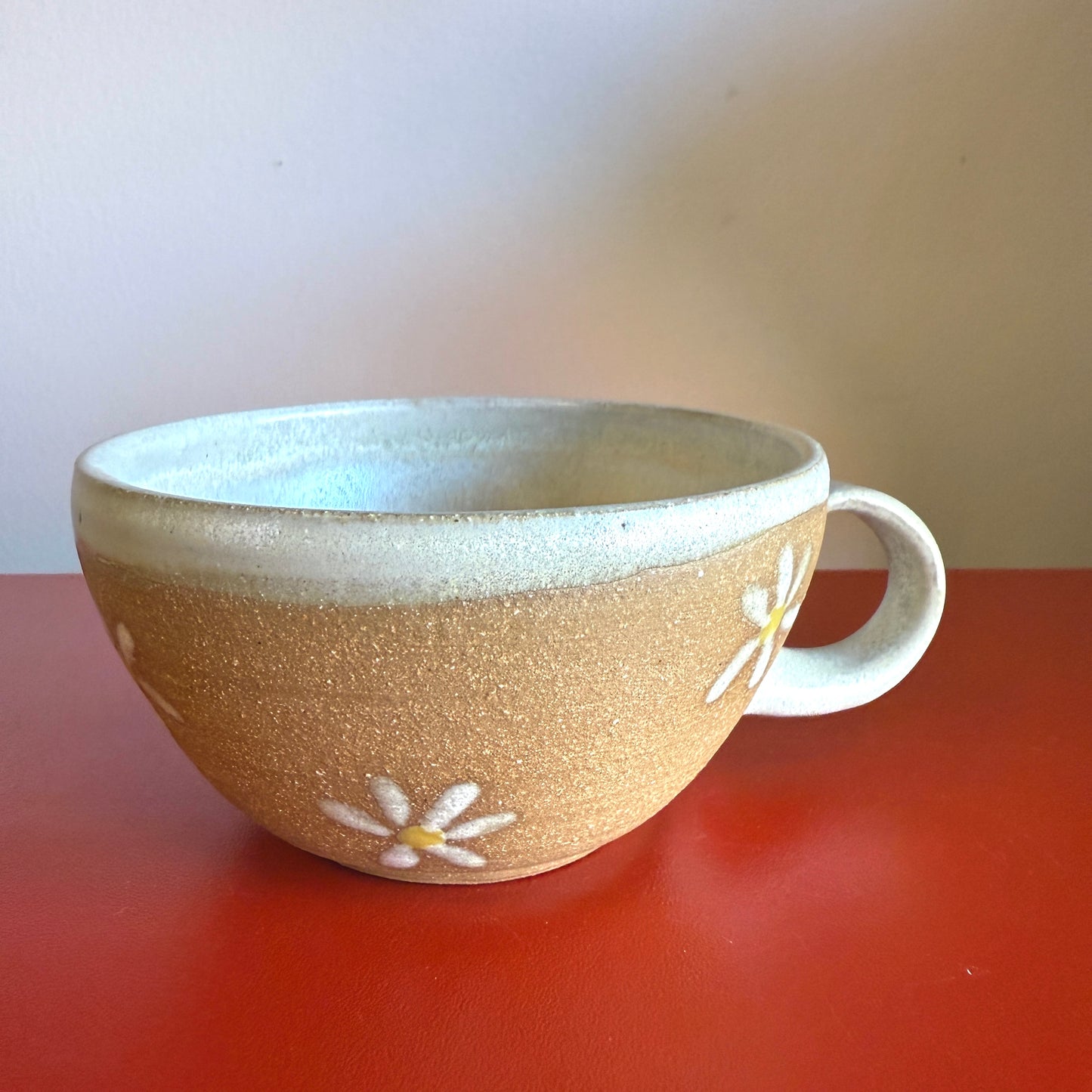Hand-Thrown Ceramic Teacup with Retro Daisy Motif - Made in Stoughton!