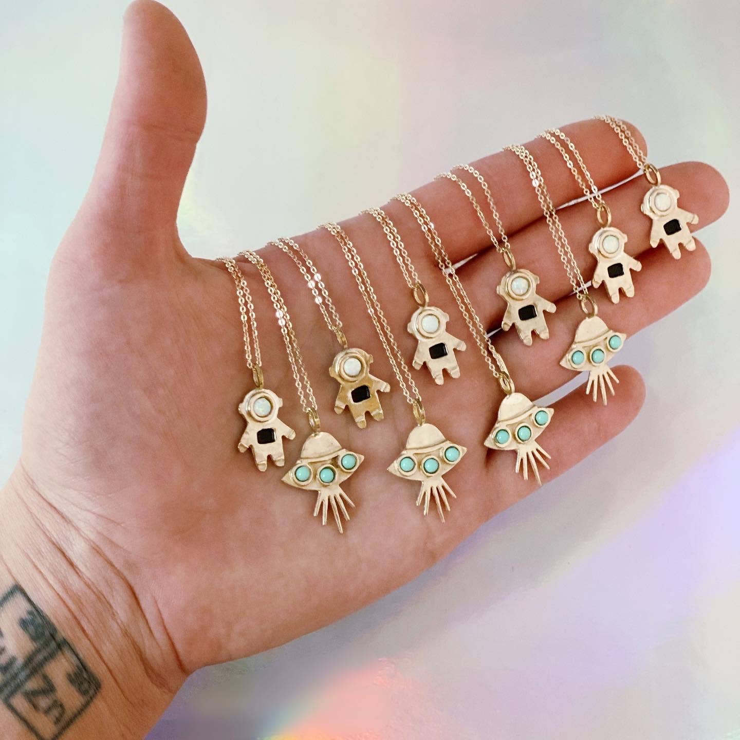 Abduction UFO Pendant Necklace with Opal by Therese Keumpel