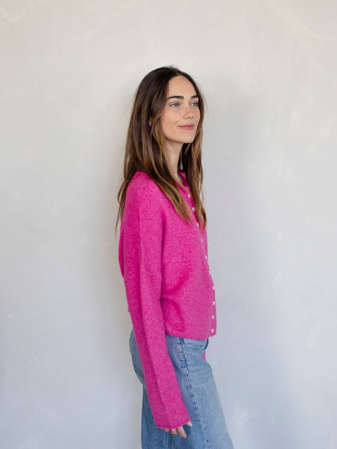 Lightweight Cozy Piper Cardigan by Things Between - Fuchsia