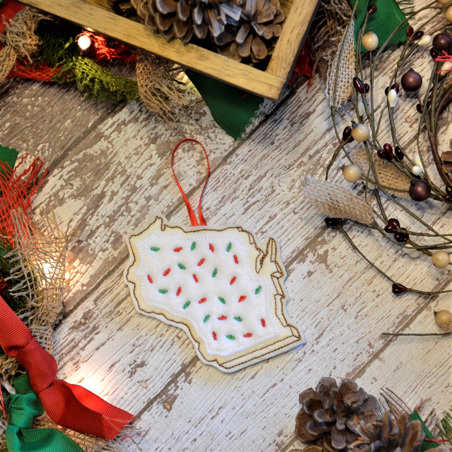 Wisconsin Sugar Cookie Embroidered Felt Christmas Ornament