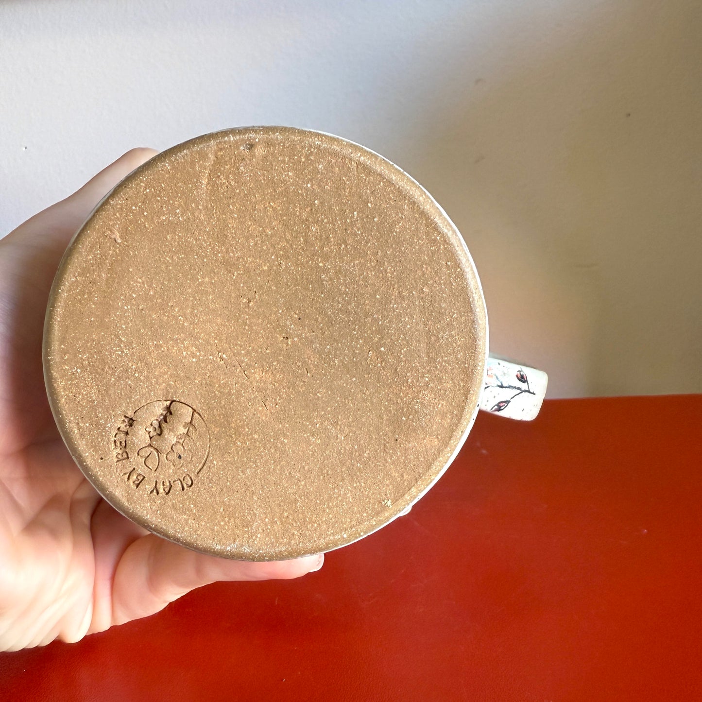 Hand-Thrown Ceramic Handle Mug with Sweet Chicken Motif - Made in Stoughton!