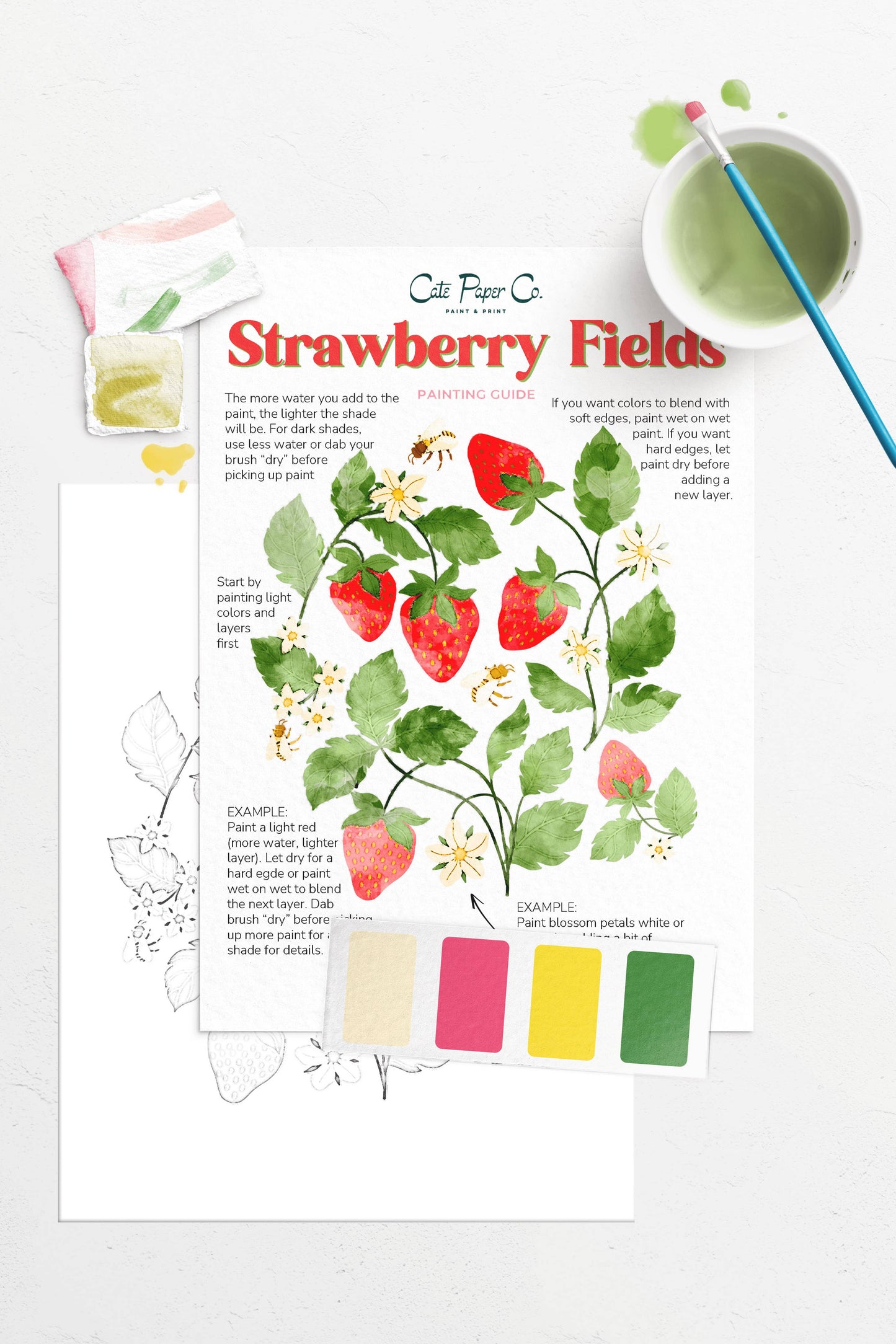 Strawberry Fields Watercolor Painting Kit (Beginner Friendly)