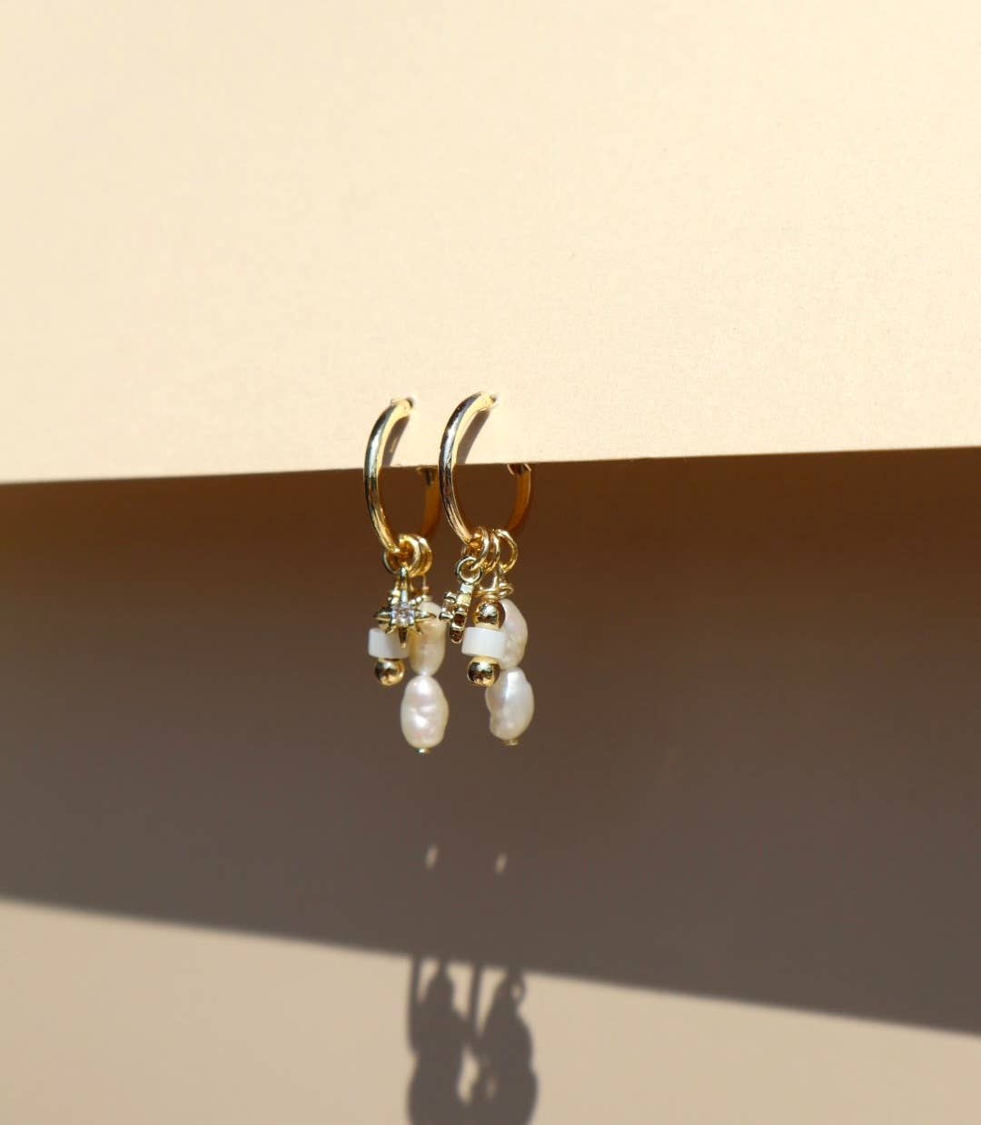 14k Gold Fill Charm Hoop Earrings - Coastal Pearl Mix