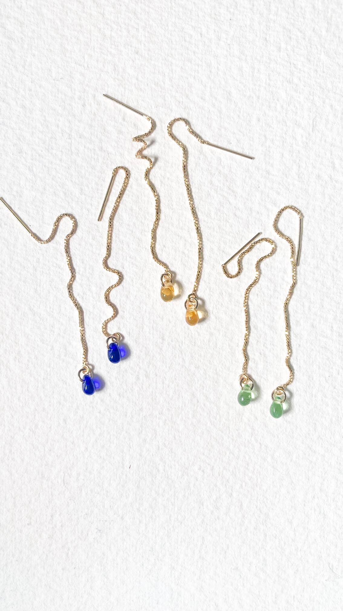 Cobalt Glass Teardrop Threader Earrings