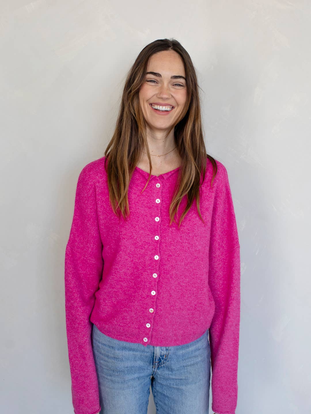 Lightweight Cozy Piper Cardigan by Things Between - Fuchsia
