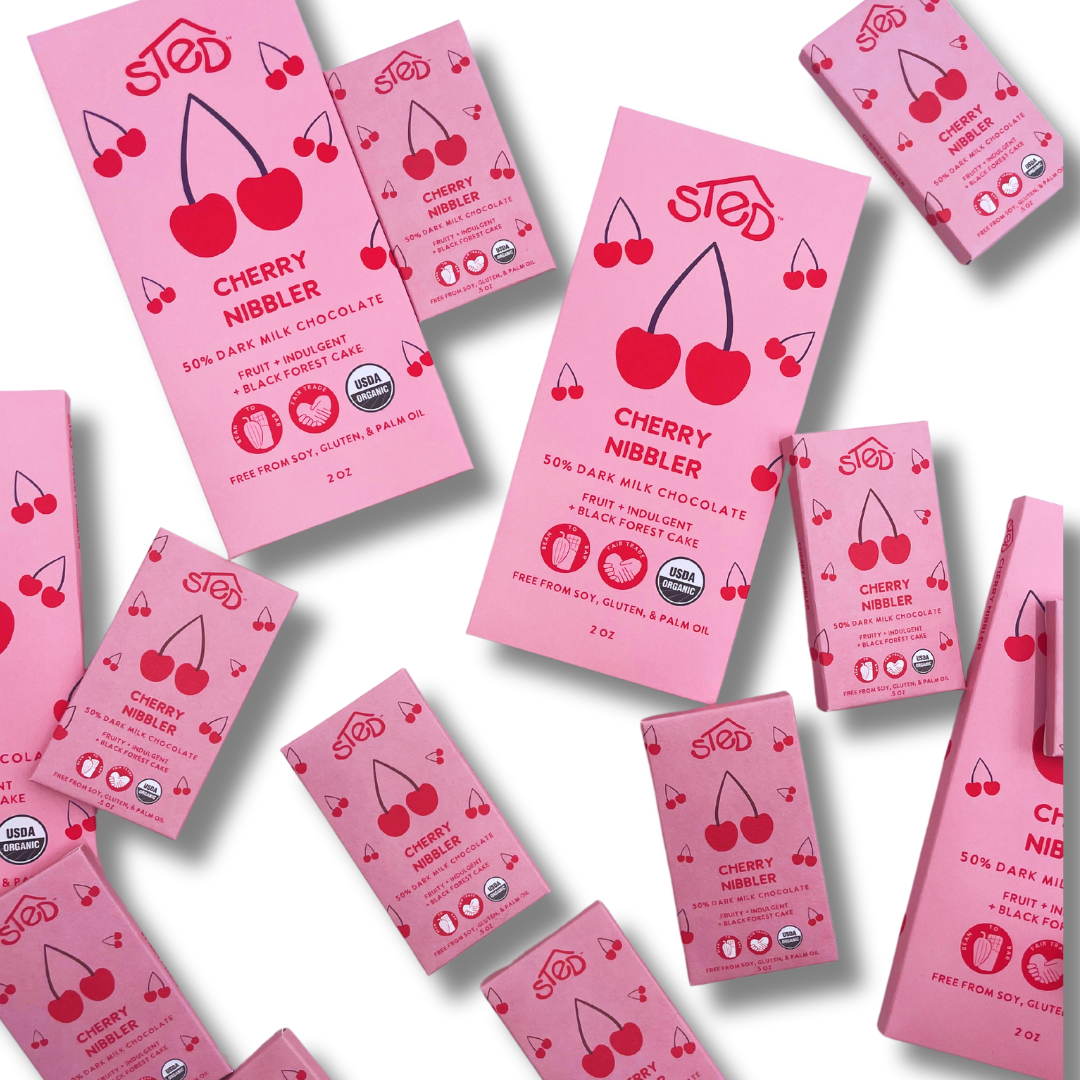 Mini Cherry Nibbler 50% Dark Organic Chocolate Bar