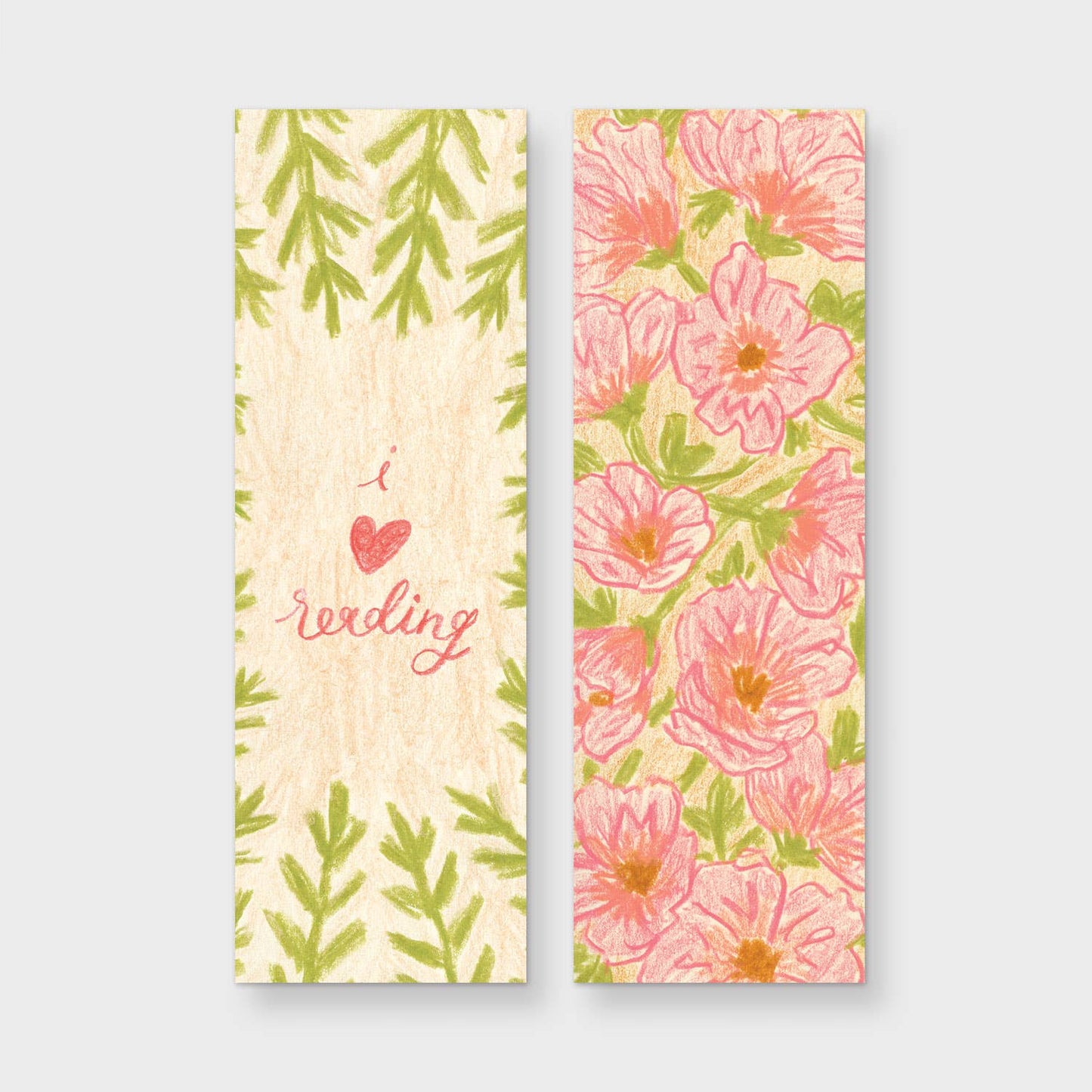 "I Heart Reading" Pink and Green Floral Bookmark