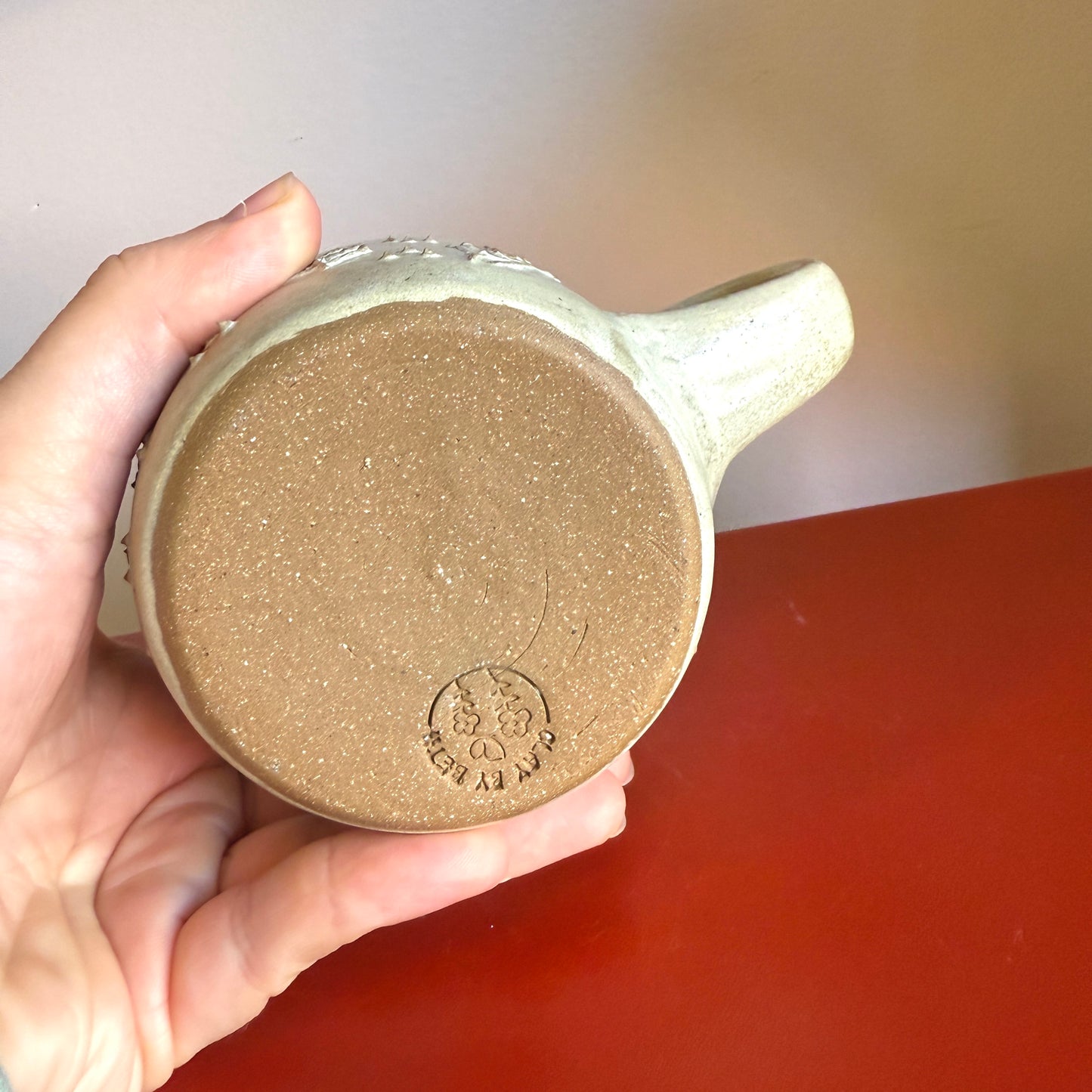 Hand-Thrown Ceramic Mug with Slip Trailed Leaf Decoration - Made in Stoughton!
