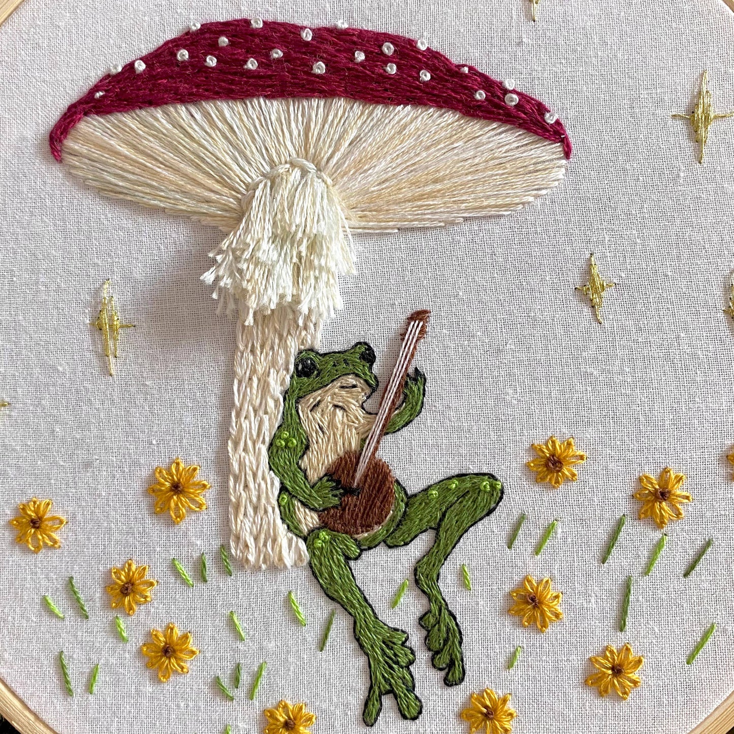 "Toadstool Serenade" Frog & Mushroom Craft DIY Embroidery Kit