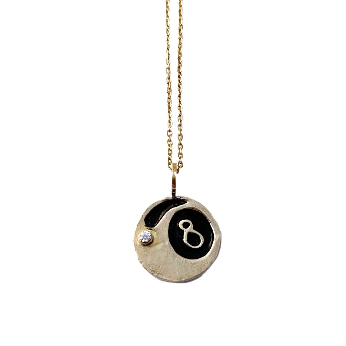 Magic 8 Ball Brass and White Topaz Necklace by Therese Keumpel