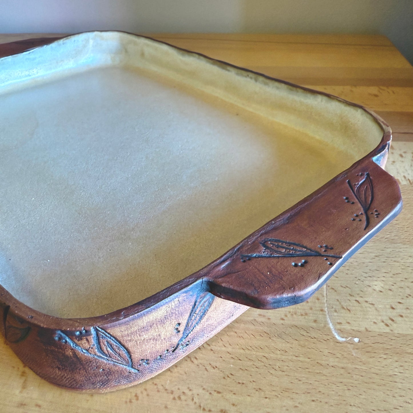 Handmade Ceramic Baking/Serving Dish with Hand Drawn Details - Made in Stoughton!