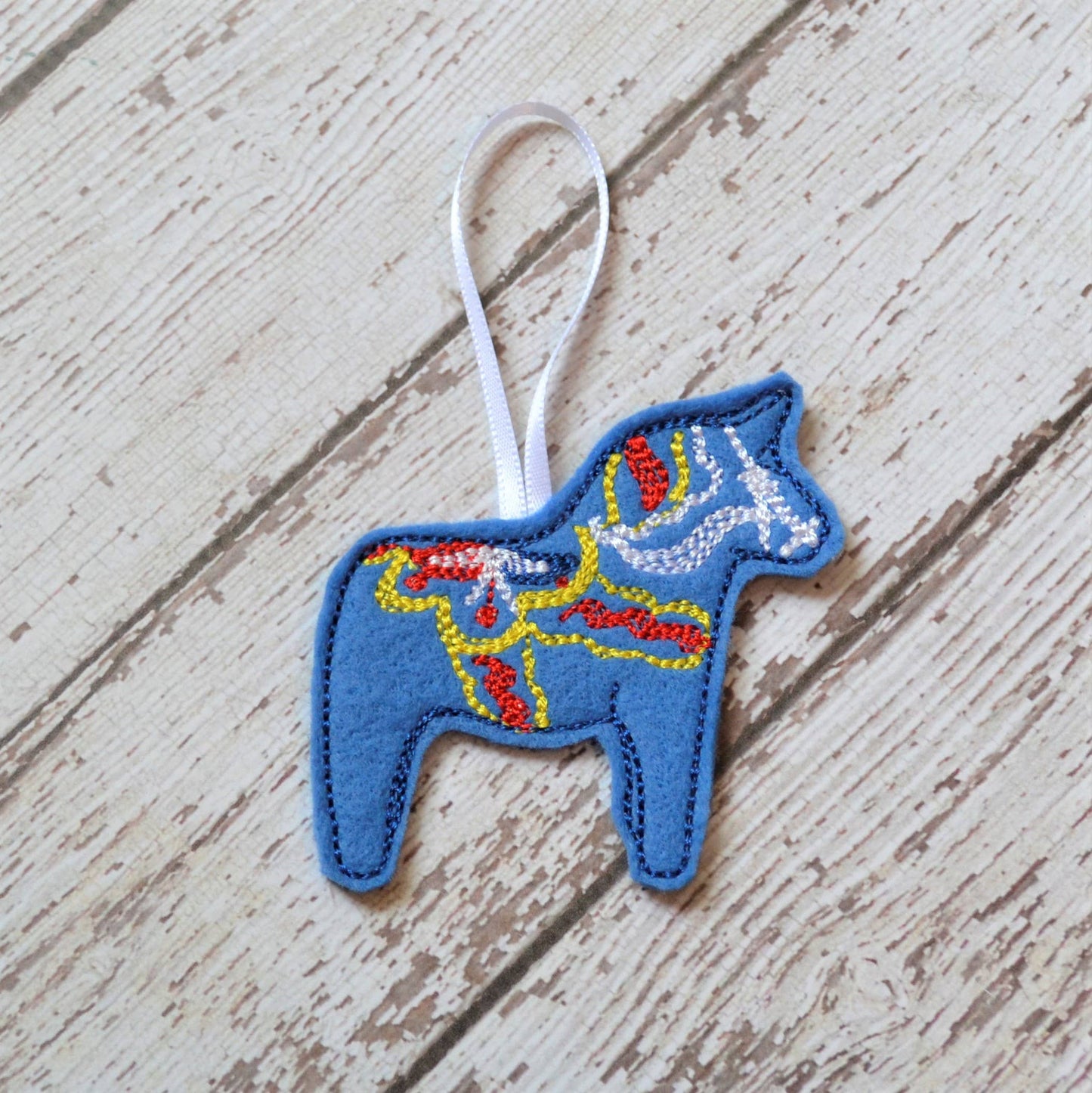 Scandinavian Dala Horse Embroidered Felt Holiday Ornament