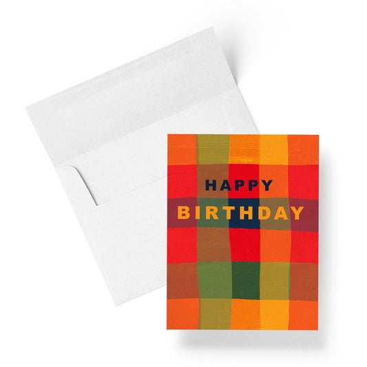 Red + Green Plaid Birthday Card - Blank Inside