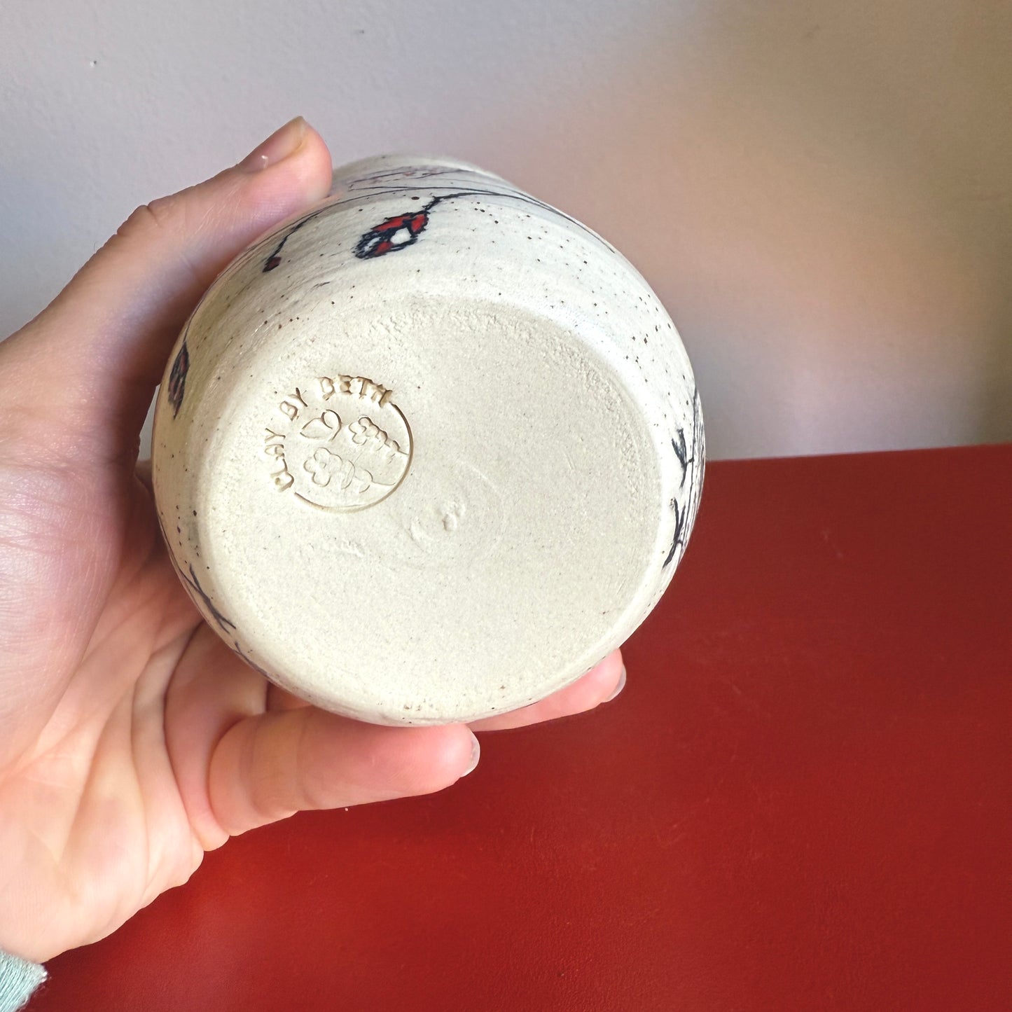 Hand-Thrown Ceramic Travel Mug with Sweet Chicken Motif - Made in Stoughton!