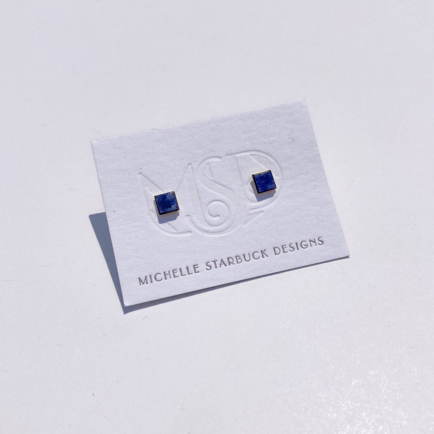 Tiny Square Studs in Blue Sodalite