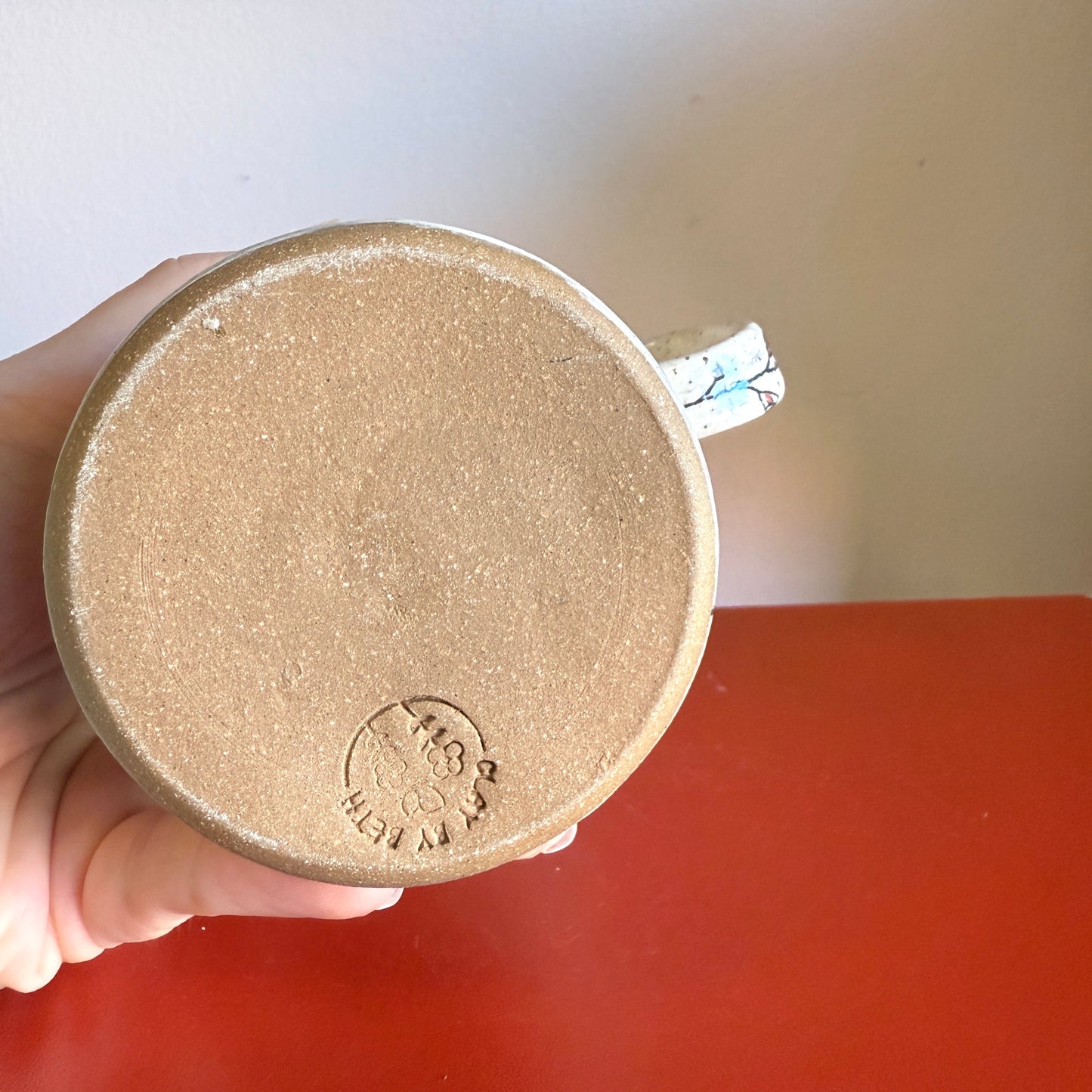 Hand-Thrown Ceramic Handle Mug with Sweet Chicken Motif - Made in Stoughton!