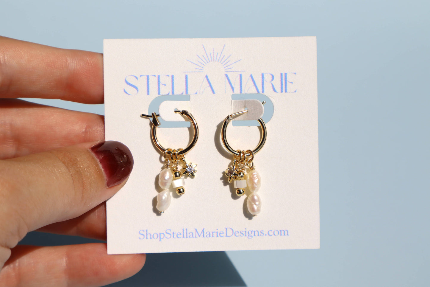14k Gold Fill Charm Hoop Earrings - Coastal Pearl Mix