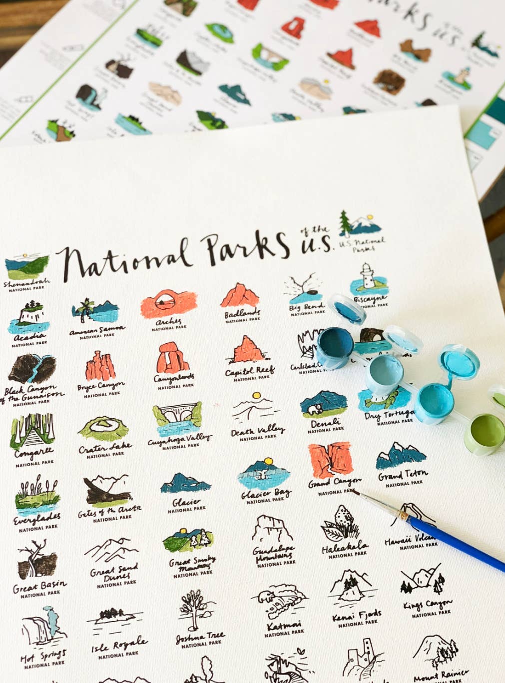 National Parks Acrylic Paint-by-Number Poster Kit