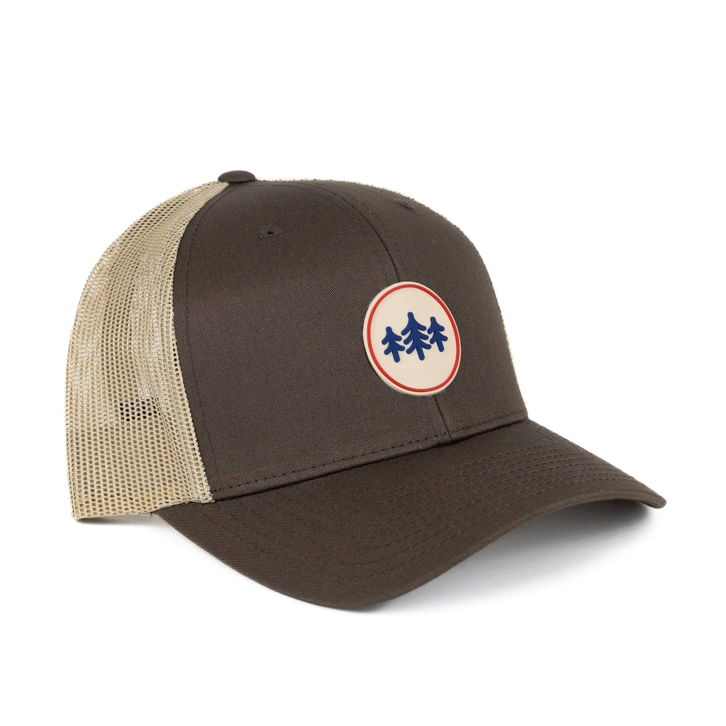 Chocolate Brown Pine Tree Patch Trucker Hat with Mesh Back