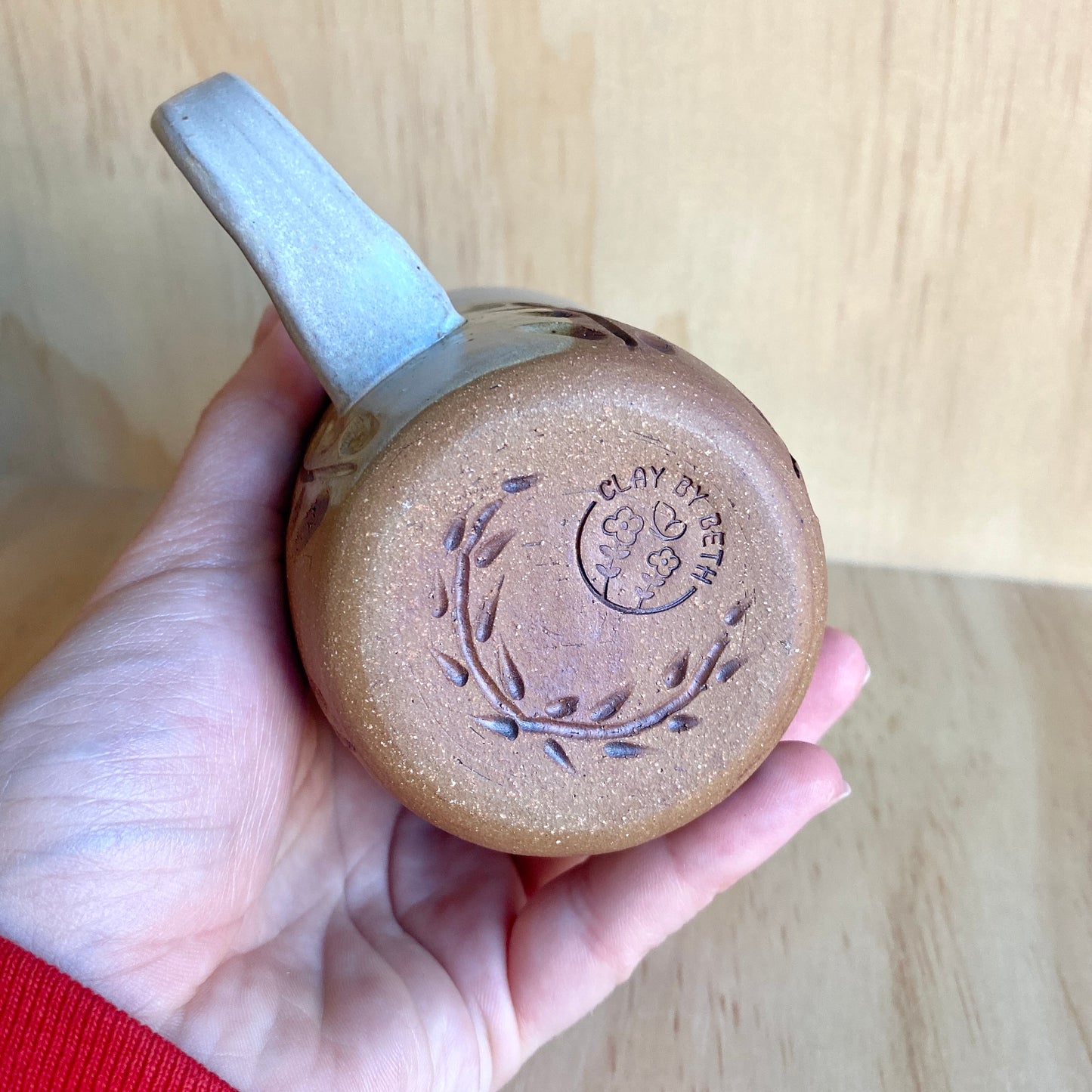 Hand-Thrown Iron Oxide Leaf Motif Mugs - Made in Stoughton!