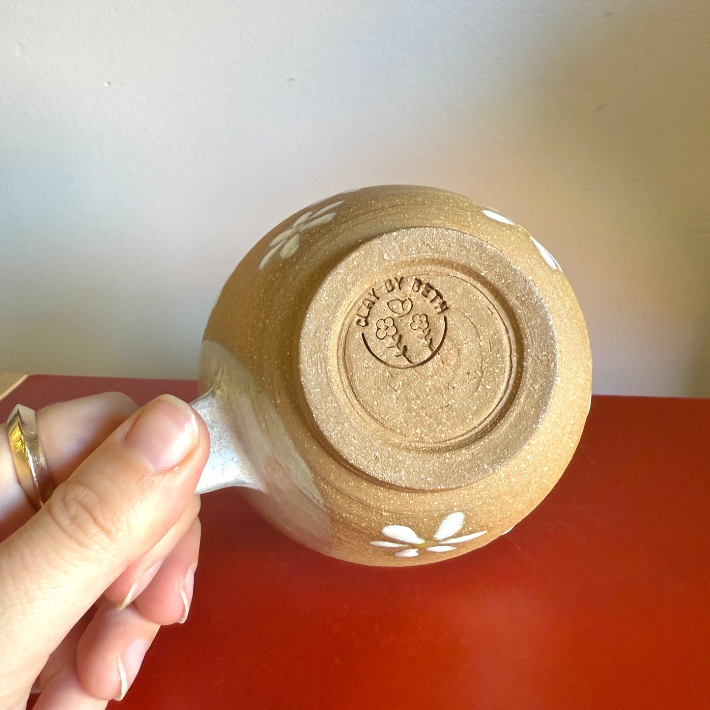 Hand-Thrown Ceramic Teacup with Retro Daisy Motif - Made in Stoughton!