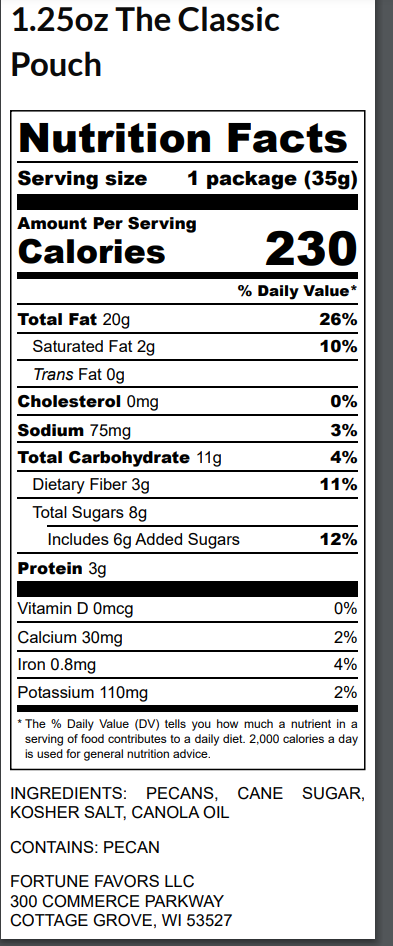 1.25 oz Fortune Favors The Classic Candied Pecans