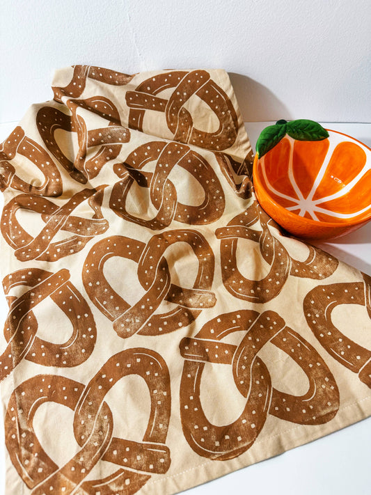 "Pretzel" Hand Block Printed Tea Towel