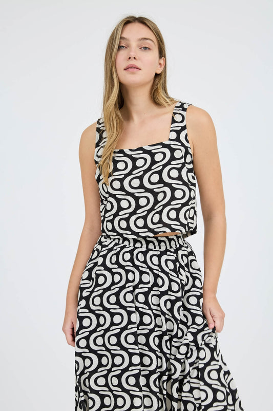Geo Pattern Square Neck Top & Midi Skirt Co-ord Set