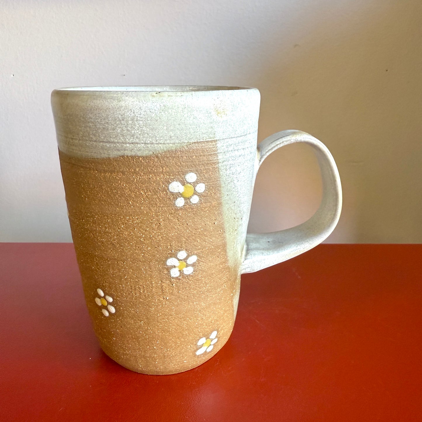 Hand-Thrown Ceramic Mug with Retro Daisy Motif - Made in Stoughton!