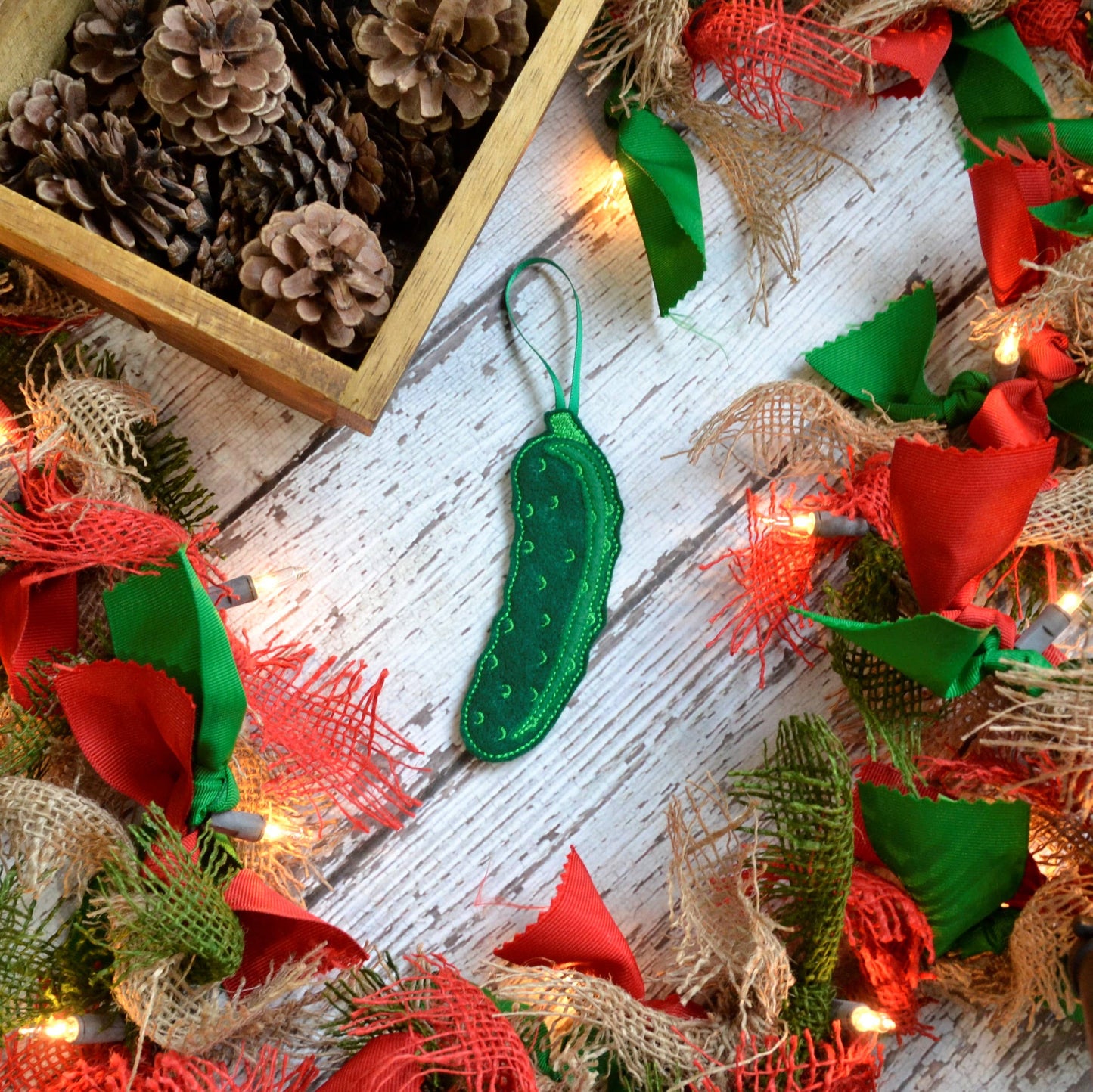 Embroidered Felt Pickle Holiday Ornament
