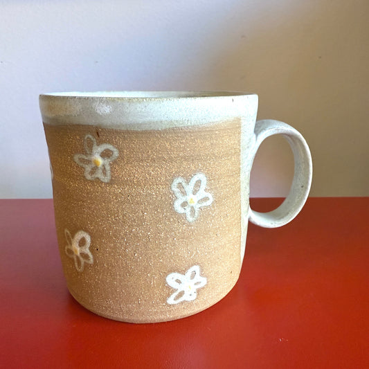 Hand-Thrown Ceramic Mug with Retro Daisy Motif #2 - Made in Stoughton!