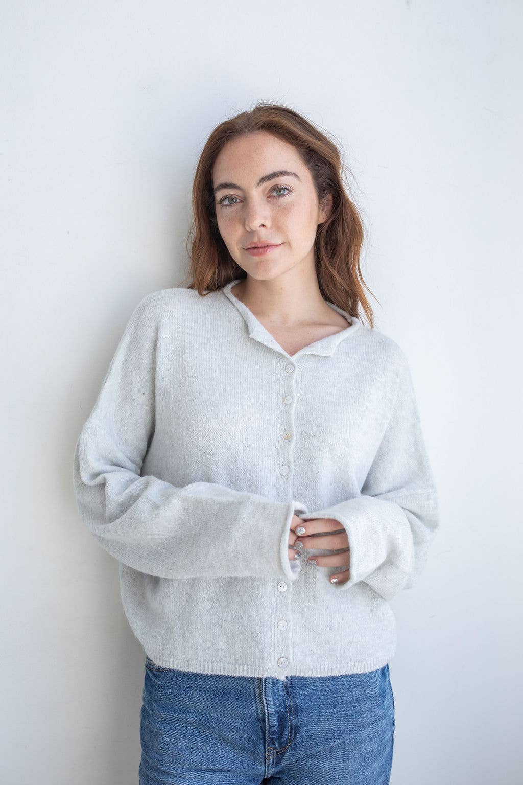 Lightweight Cozy Piper Cardigan by Things Between - Light Heather Grey