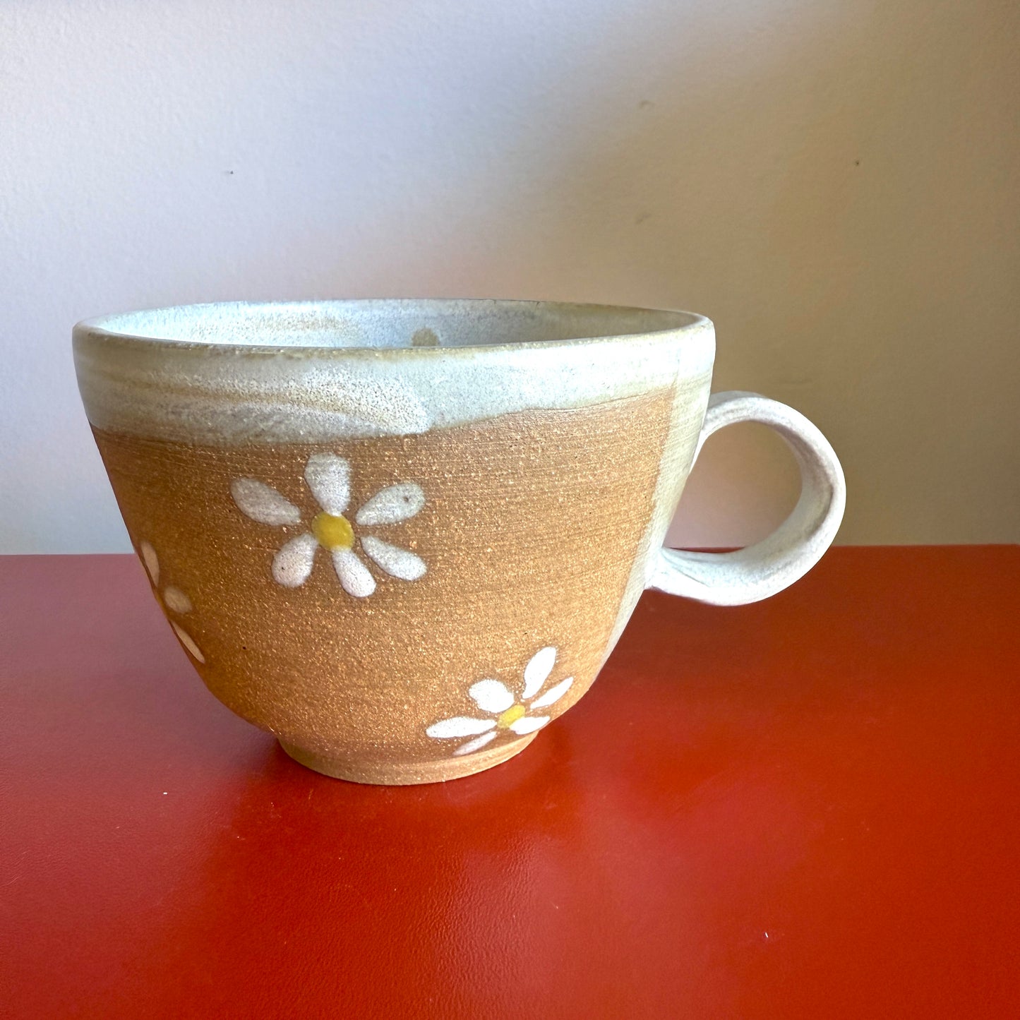 Hand-Thrown Ceramic Teacup with Retro Daisy Motif - Made in Stoughton!