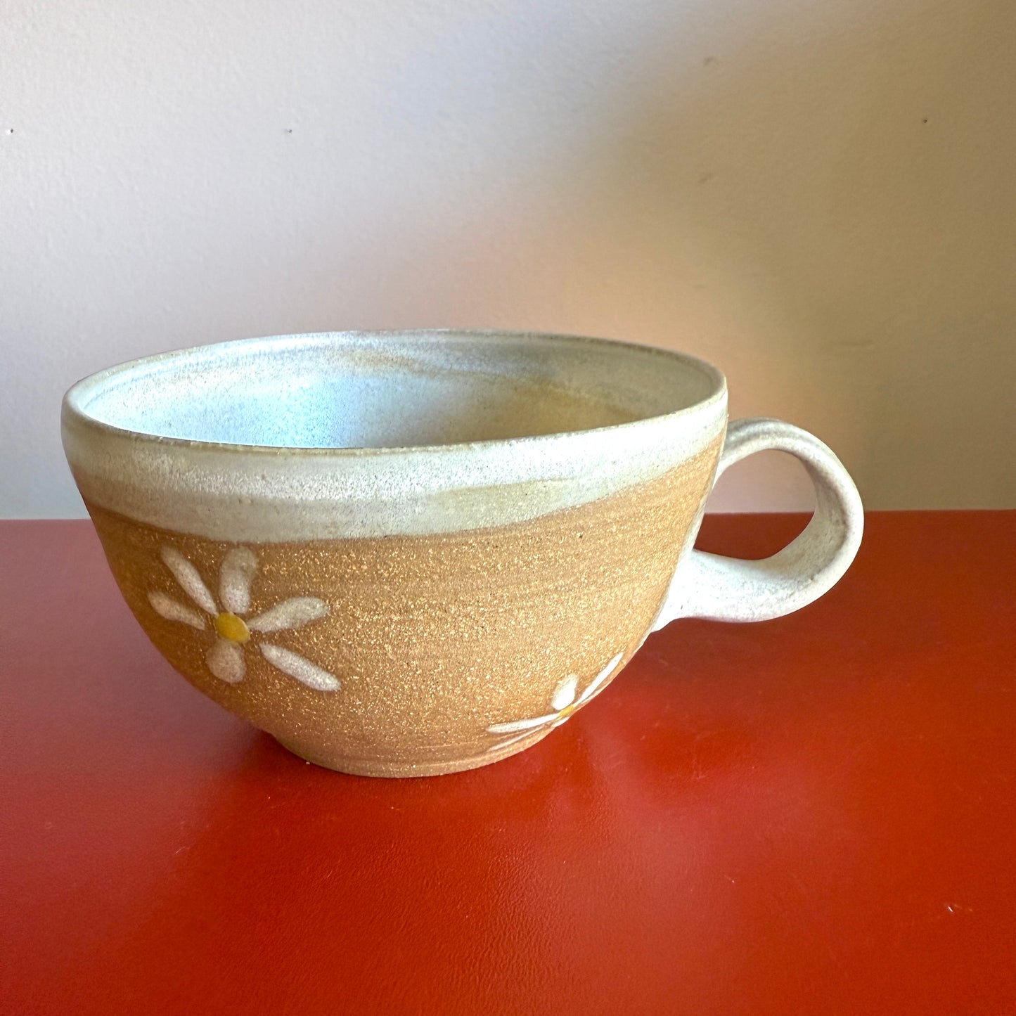 Hand-Thrown Ceramic Teacup with Retro Daisy Motif - Made in Stoughton!