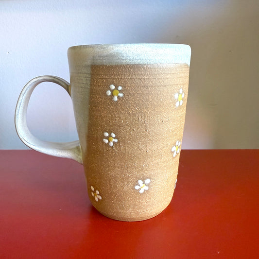 Hand-Thrown Ceramic Mug with Retro Daisy Motif - Made in Stoughton!