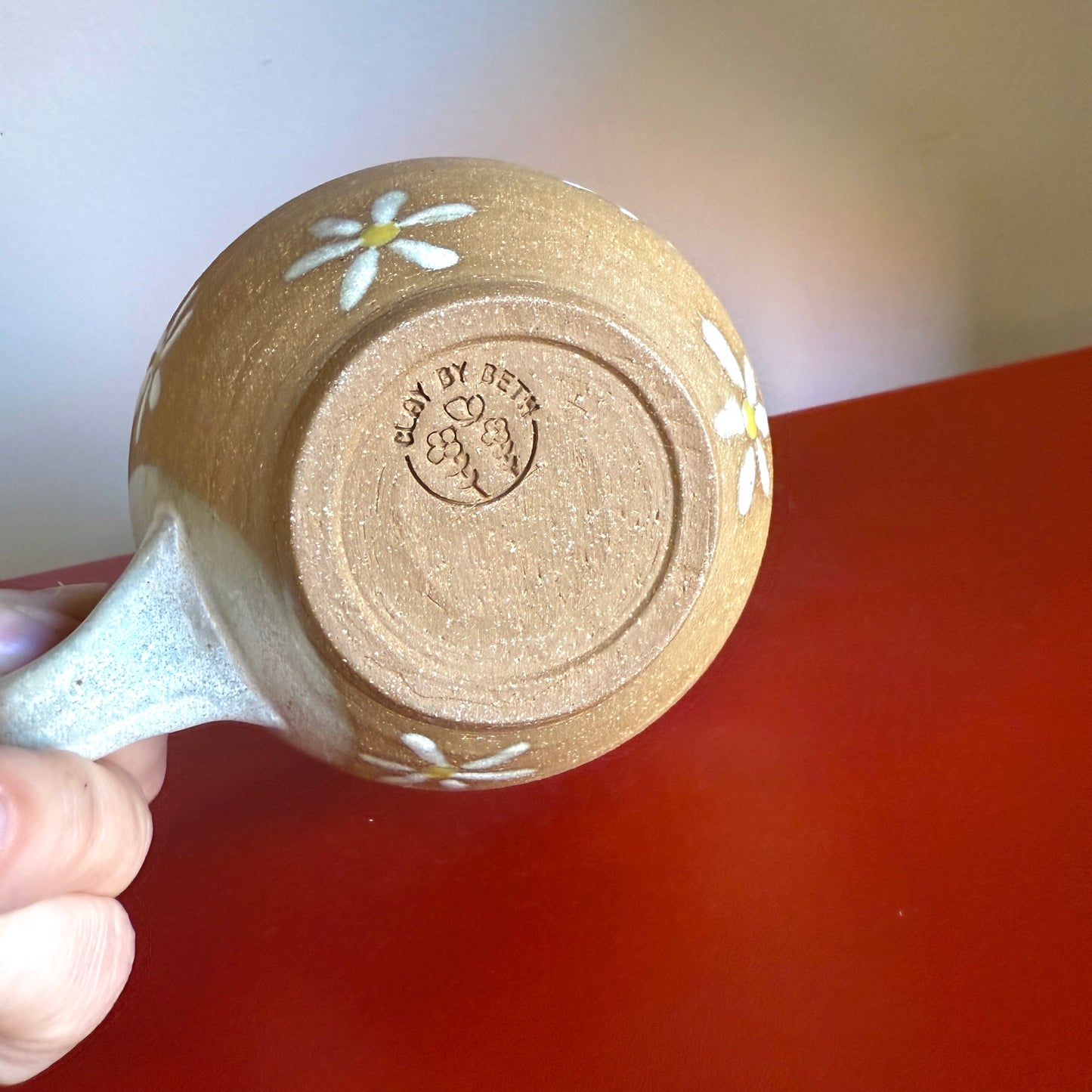 Hand-Thrown Ceramic Teacup with Retro Daisy Motif - Made in Stoughton!