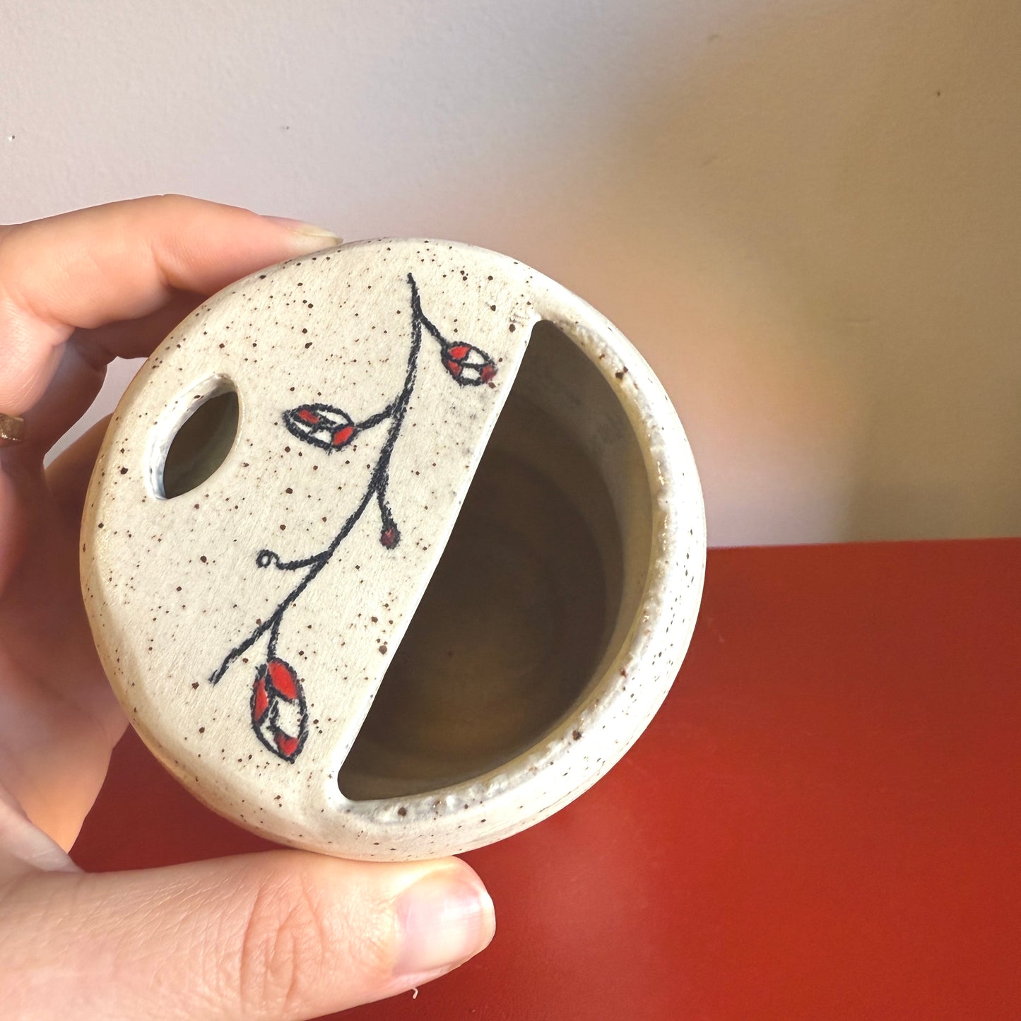 Hand-Thrown Ceramic Travel Mug with Sweet Chicken Motif - Made in Stoughton!