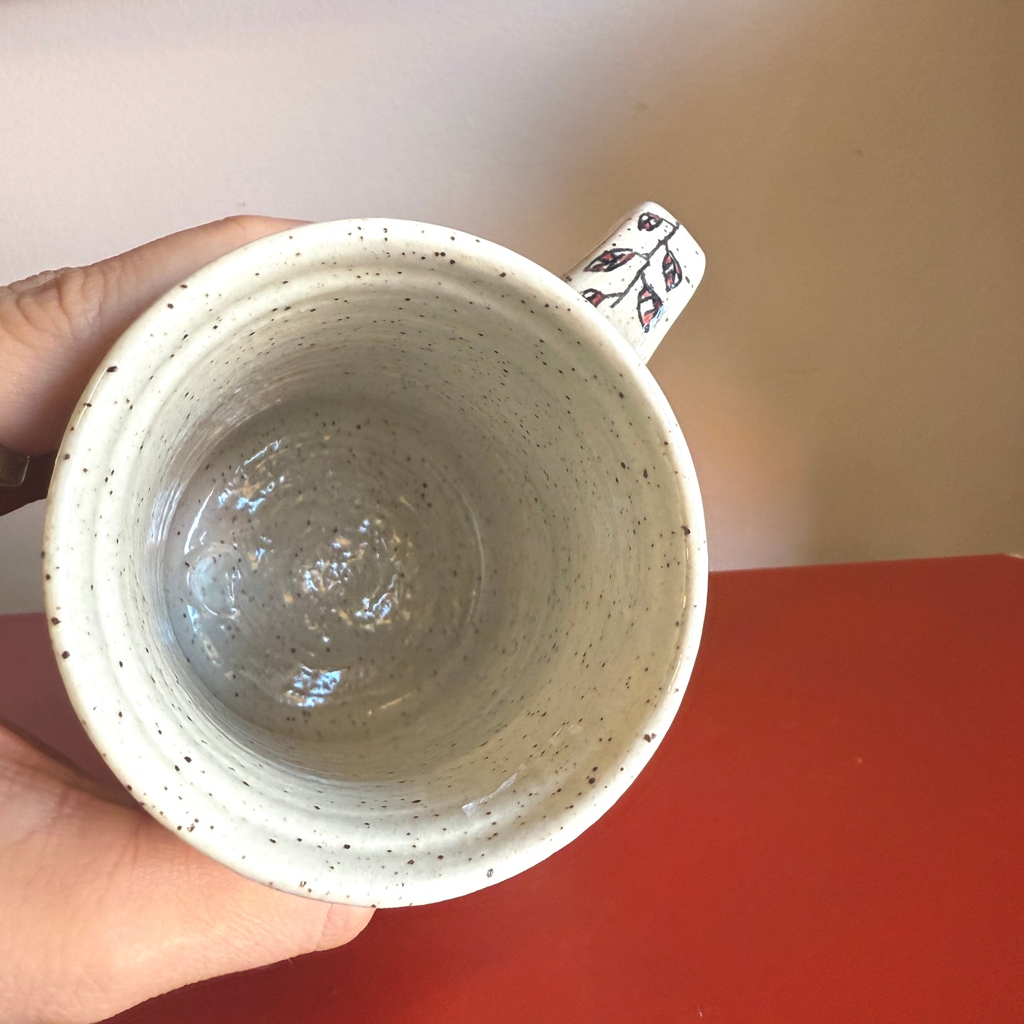 Hand-Thrown Ceramic Handle Mug with Sweet Chicken Motif - Made in Stoughton!