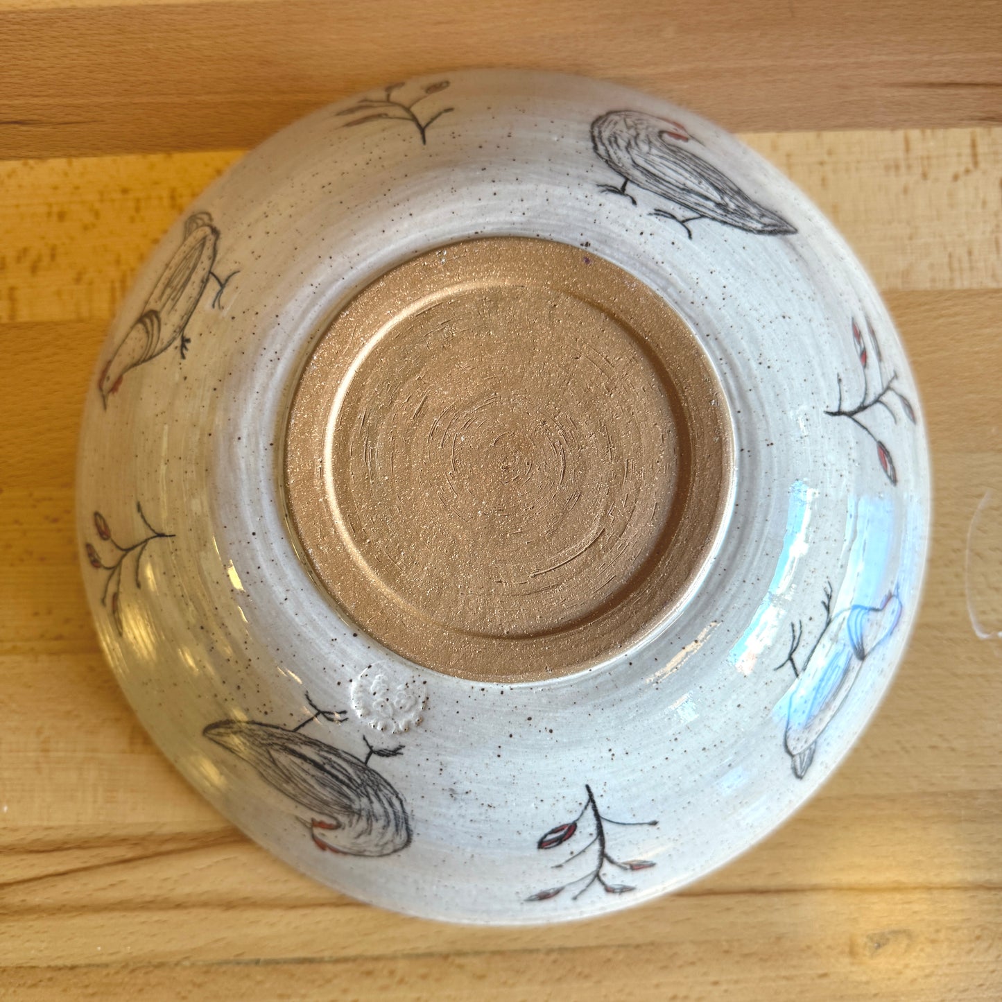 Hand-Thrown Large Ceramic Serving Bowl with Sweet Chicken Motif - Made in Stoughton!