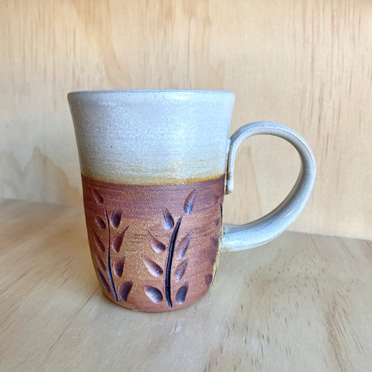 Hand-Thrown Iron Oxide Leaf Motif Mugs - Made in Stoughton!