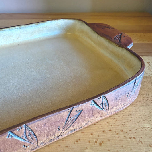 Handmade Ceramic Baking/Serving Dish with Hand Drawn Details - Made in Stoughton!