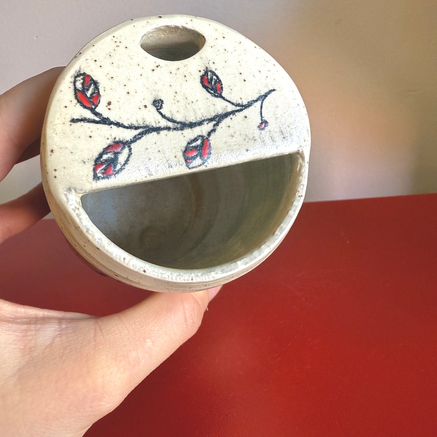 Hand-Thrown Ceramic Travel Mug with Sweet Chicken Motif - Made in Stoughton!