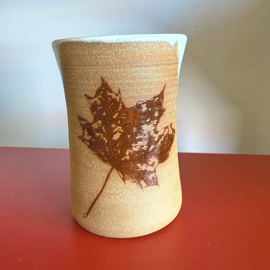 Hand-Thrown Ceramic Mug with Maple Leaf Print - Made in Stoughton!