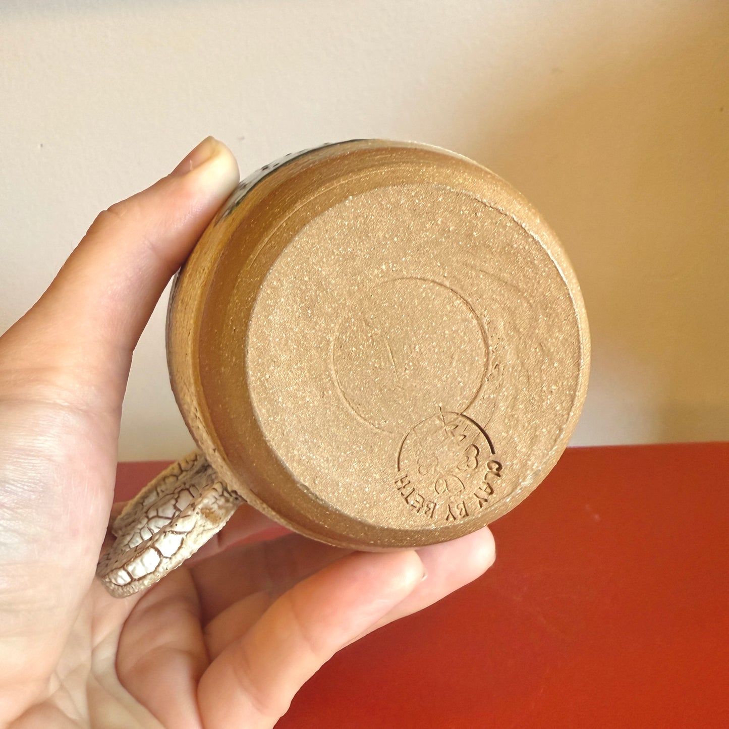 Hand-Thrown Ceramic Mug with Double Handle and Evergreen Tree - Made in Stoughton!